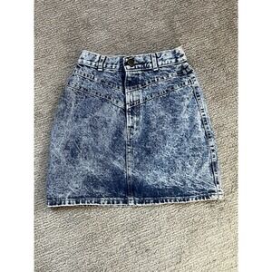 VINTAGE 80's Chic Blue Acid Wash Denim Jean Skirt Size 5 (22in Waist) USA